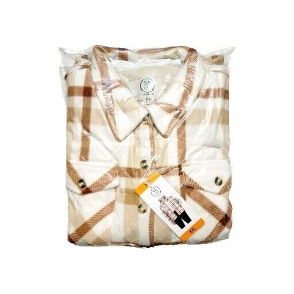SAGE Women's XXL Plush Shirt Jacket Copper Rust Plaid Button Up Sherpa Lined NWT - Picture 9 of 9